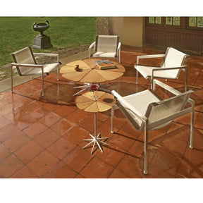 Richard Schultz Teak Petal Tables with 1966 Lounge Chairs Knoll Outdoors