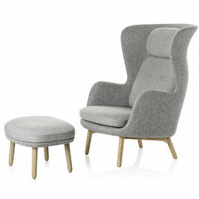 Jaime Hayon Ro Chair and Ottoman with Wood Legs Designer Selection Light Grey Fritz Hansen