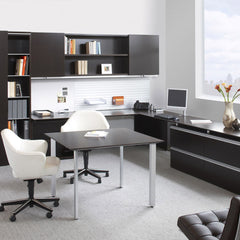Saarine Executive Arm Chairs White Leather on Casters in Office Knoll