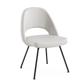 Saarinen Executive Armless Chair White Leather with Black Painted Legs