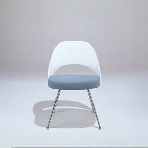 Saarinen Executive Armless Chair with Plastic Back Leather Seat Chrome Legs by Knoll