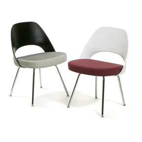 Saarinen Executive Armless Chairs with Black and White Plastic Backs Upholstered Seats in Knoll Textile and Spinneybeck Leather and Chrome Legs by Knoll