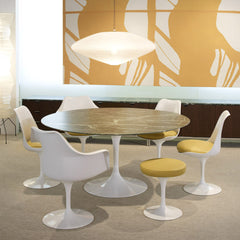 Saarinen Tulip Stool Yellow in Room with Pedestal Table and Tulip Chairs Knoll