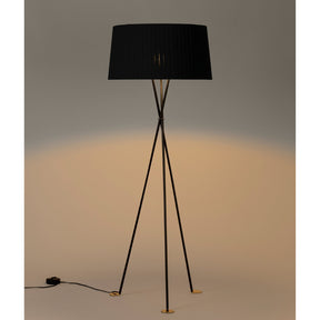 Santa Cole Tripode Floor Lamp Black Shade Brass Feet Light On