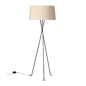 Santa Cole Tripode Floor Lamp Natural Ribbon Shade with Black Base and Brass Feet