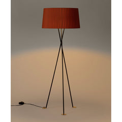 Santa Cole Tripode Floor Lamp Terracotta Shade Brass Feet Light On