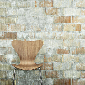 Walnut Series 7 Chair on Weathered Brick Wall Arne Jacobsen Fritz Hansen