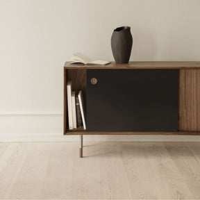 Black Magnolia Vase by Naja Utzon Popov with No 11 Sideboard by Sibast Furniture