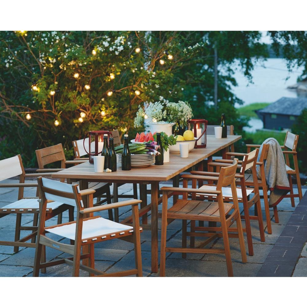 Skargaarden Djuro Batyline Dining Chairs Outdoors with Teak Rectangular Djuro Dining Table