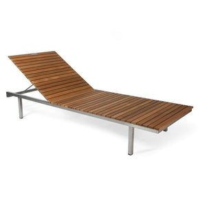 Skargaarden Haringe Sunlounger with Brushed Stainless Steel Frame and Teak Slats