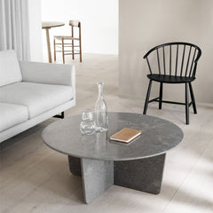 Round Tableau Coffee Table by Space Copenhagen with J64 Chair and Calmo Sofa by Fredericia 