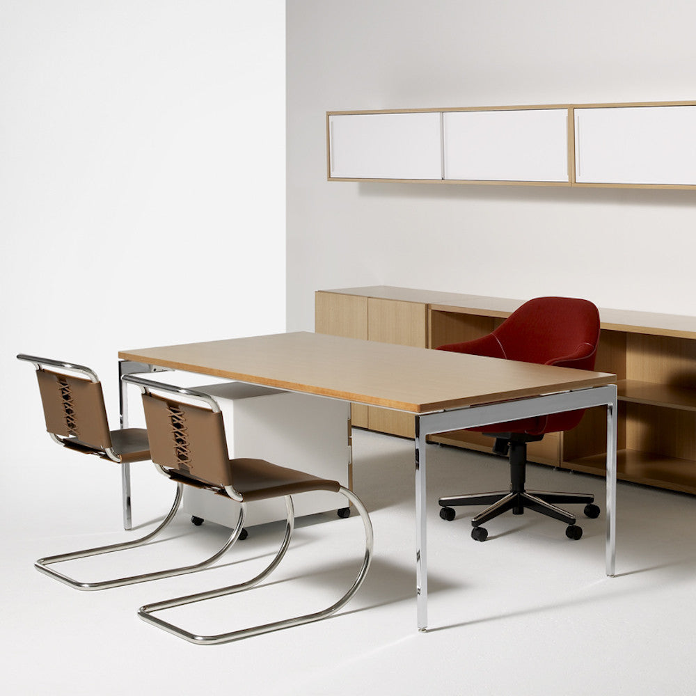 Brown Leather Spoleto Chairs in office with Saarinen Executive Office Chair