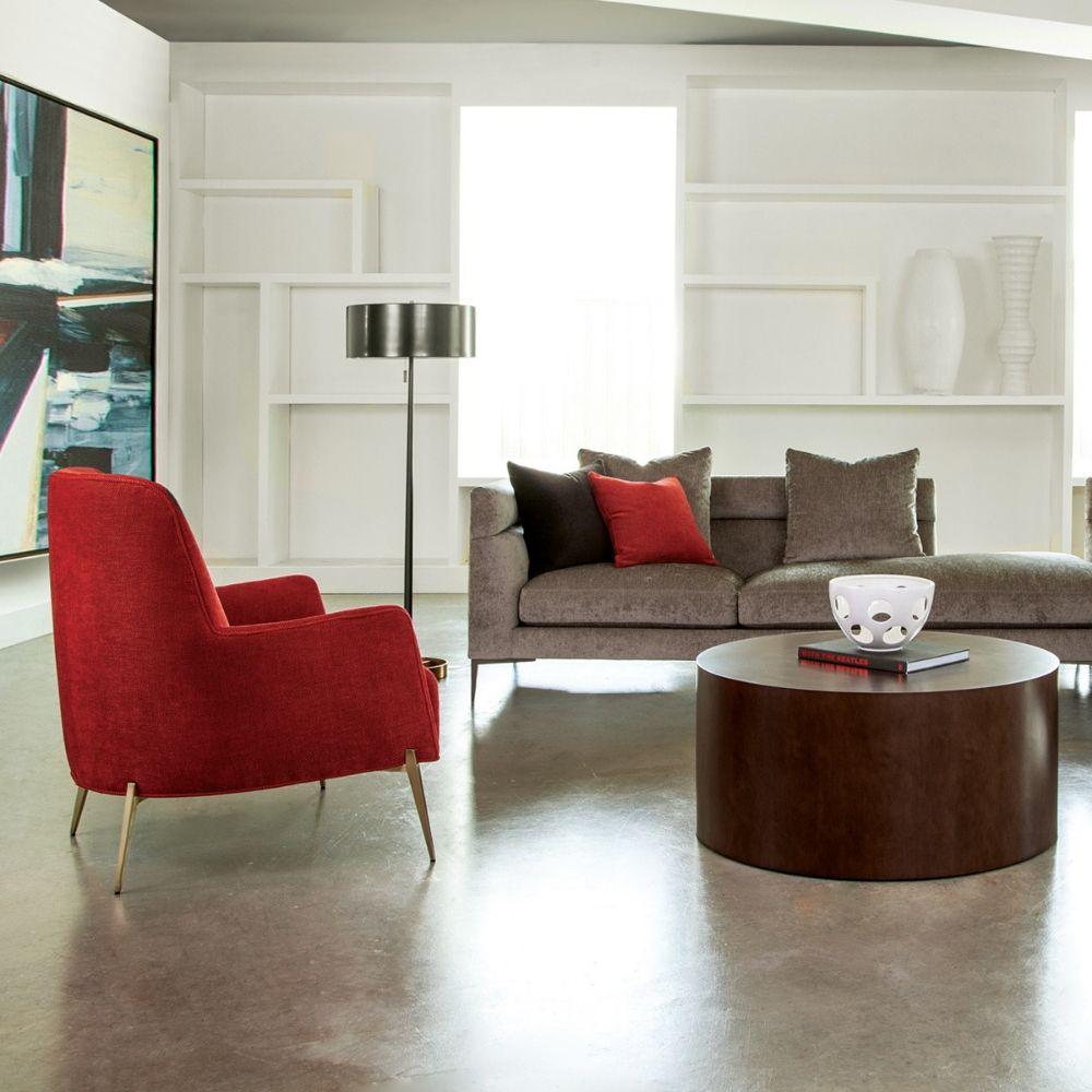 Thayer Coggin Mia Chair in Living room with Drum Table