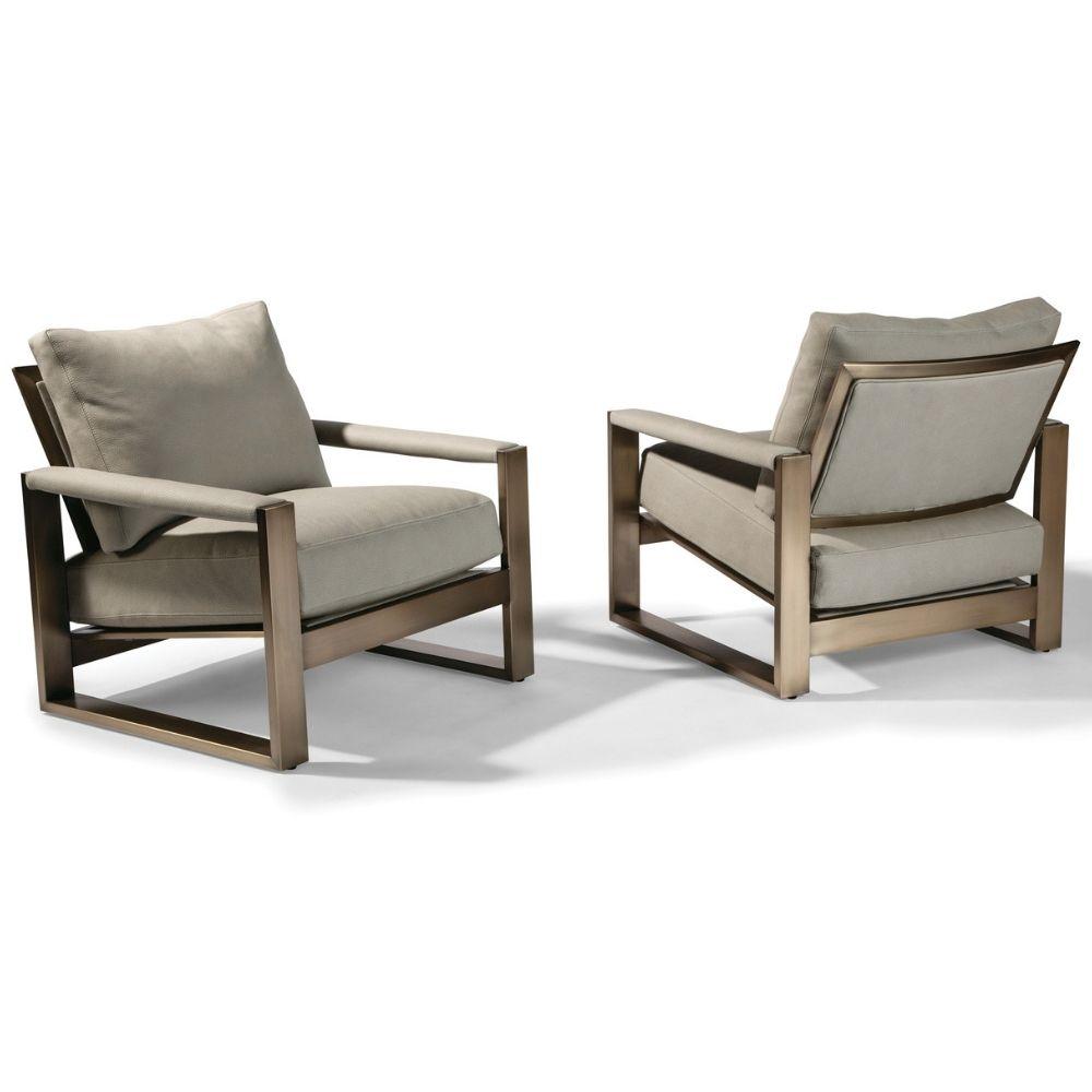 Thayer Coggin Chunky Milo Lounge Chair Brushed Bronze 1372 Front and Back