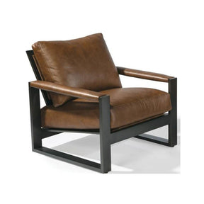 Thayer Coggin Chunky Milo Lounge Chair Brown Leather Dark Bronze 1372