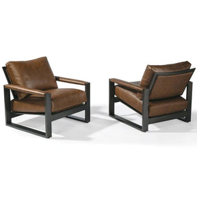 Thayer Coggin Chunky Milo Lounge Chair Brown Leather Dark Bronze 1372 Front and Back