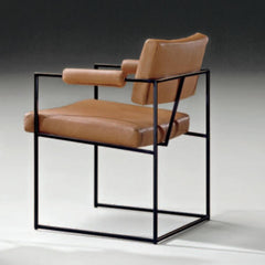Milo Baughman Design Classic Dining Chair 1188 Black Frame with Cognac Leather Back