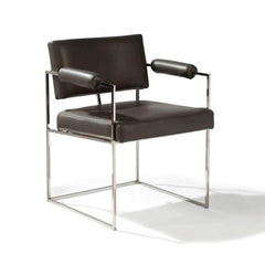 Thayer Coggin Milo Baughman Design Classic Dining Chair with Polished Stainless Steel Frame