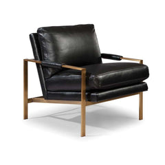 Thayer Coggin Milo Baughman 951 Design Classic Lounge Chair Black Leather with Bronze Frame