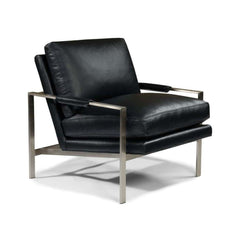 Thayer Coggin Milo Baughman 951 Design Classic Lounge Chair Black Leather with Brushed Nickel Frame