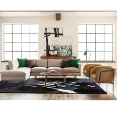Thayer Coggin Milo Baughman Design Classic Sectional Sofa in Living Room with Grasshopper Lamp and Rod Chairs