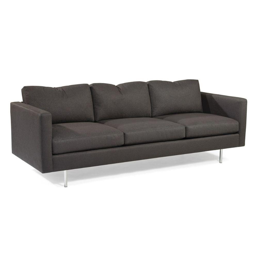 Thayer Coggin Milo Baughman Design Classic Sofa 855-303 Dark Grey with Polished Stainless Steel Legs