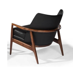 Thayer Coggin Milo Baughman Draper Chair Walnut with Black Leather Back