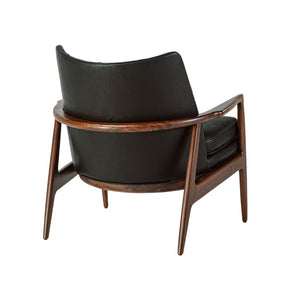 Thayer Coggin Milo Baughman Craper Chair Black Leather Tufted with Walnut Frame Back