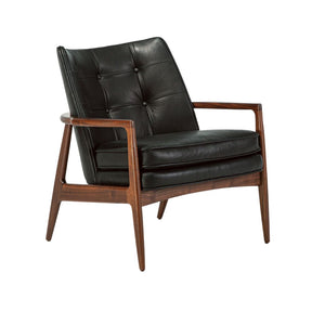 Thayer Coggin Milo Baughman Craper Chair Black Leather Tufted with Walnut Frame