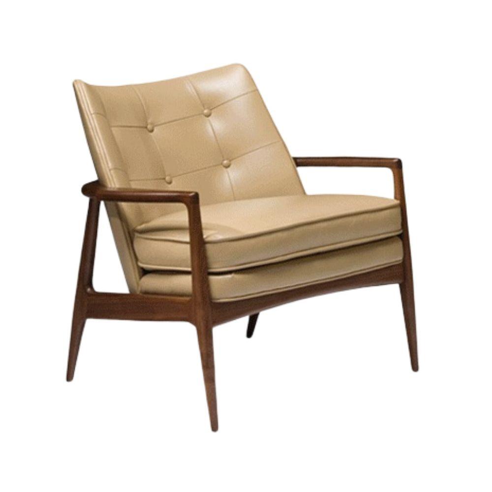 Thayer Coggin Milo Baughman Draper Lounge Chair Tan Leather with Walnut Frame