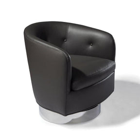 Thayer Coggin Milo Baughman Roxy Swivel Charcoal Leather with Polished Stainless Steel Base