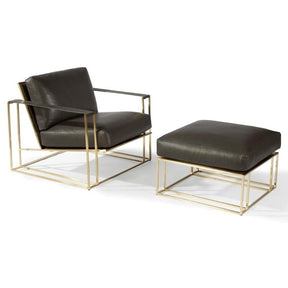 Thayer Coggin Milo Baughman Sling Chair and Ottoman Satin Brass