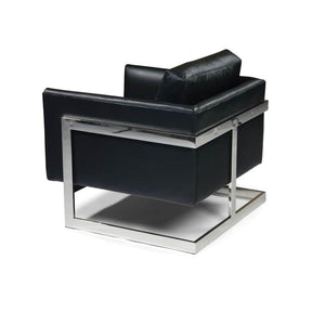 Thayer Coggin Milo Baughman T-Back Lounge Chair Black Leather with Polished Stainless Steel
