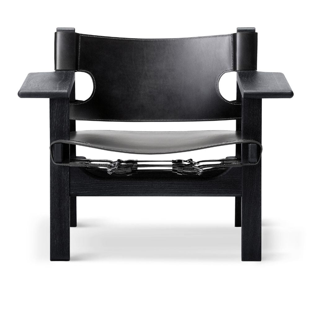 The Spanish Chair by Børge Mogensen for Fredericia in Black Saddle Leather and Black Lacquered Oak Frame