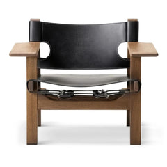 The Spanish Chair by Børge Mogensen for Fredericia in Black Leather and Oiled Smoked Oak
