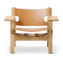 The Spanish Chair by Børge Mogensen for Fredericia in Natural Saddle Leather and Lacquered Oak Frame