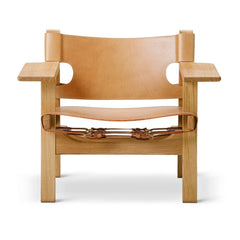 The Spanish Chair by Børge Mogensen for Fredericia in Natural Saddle Leather and Oiled Oak Frame