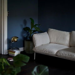 Brass Flowerpot Lamp by Verner Panton in room with Cloud Sofa by Luca Nichetto for And Tradition Copenhagen