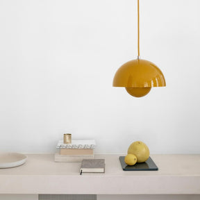 Verner Panton VP1 Pendant Light Mustard Yellow in situ And Tradition Copenhagen