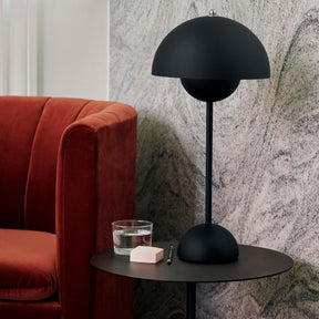 Verner Panton VP3 Flowerpot Lamp in Matte Black Styled with Loafer Chair And Tradition Copenhagen