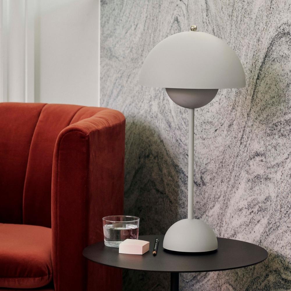 Verner Panton VP3 Flowerpot Lamp in Matte Grey Styled with Loafer Chair And Tradition Copenhagen