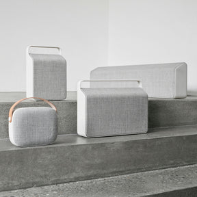 Vifa Speaker Collection in Pebble Grey (from top left: Oslo, Stockholm, Copenhagen, Helsinki)