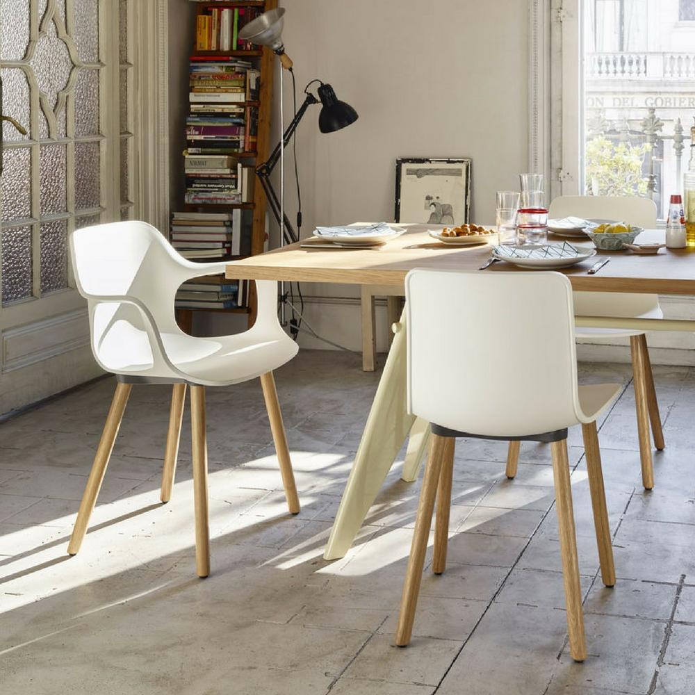 Vitra HAL Wood Chairs in room with Prouvé EM Table