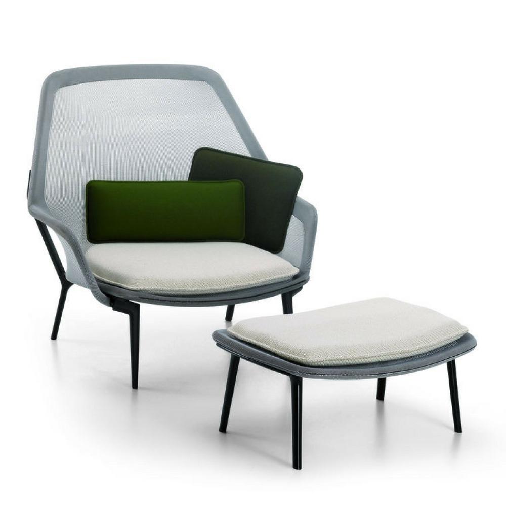 Vitra Bouroullec Slow Chair and Ottoman Blue Green Front