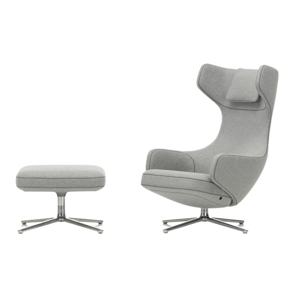 Vitra Grand Repos and Ottoman by Antonio Citterio in Cosy Pebble Grey with Contrast Stitching