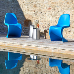 Vitra Panton Chairs Bright Blue Outdoors by Pool