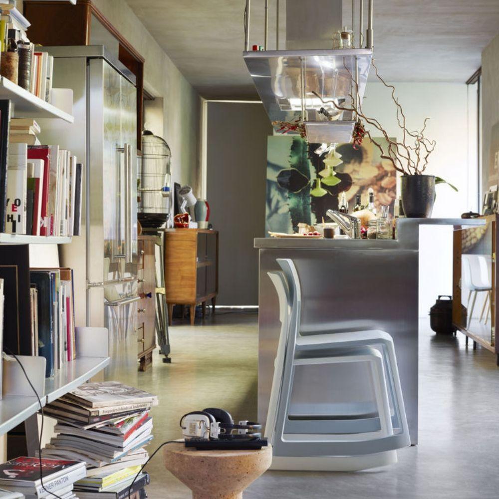 Vitra Tip Ton Chairs by Barber Osgerby Stacked in Kitchen