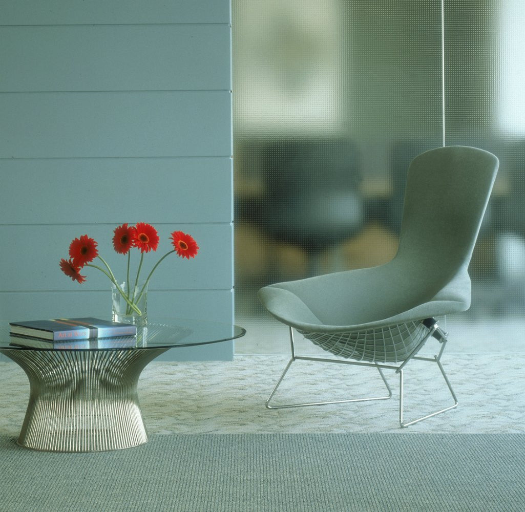 Warren Platner Glass Coffee Table in Room with Bertoia Bird Chair Knoll