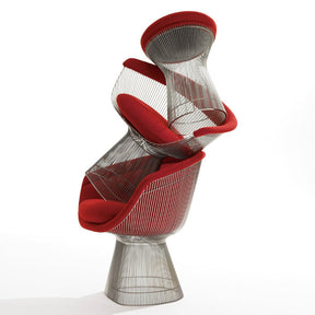 Platner Arm Chairs and Stool Red Stacked Knoll