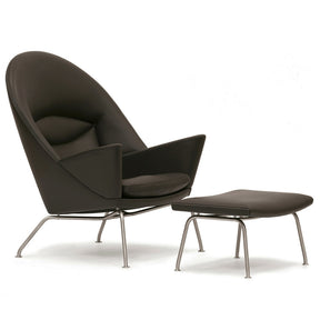 Dark Brown Leather Oculus Lounge Chair with Dark Brown Leather CH446 Footrest by Hans Wegner for Carl Hansen & Søn